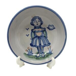M.A. Hadley Girl Serving Bowl 8 Inch Hand Painted Stoneware Folk Art